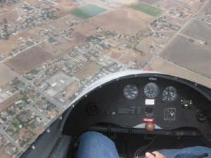 View from above through the glider cockpit.